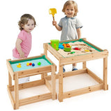 Wooden Sand and Water Table with Protective Cover for Kids, Natural Finish