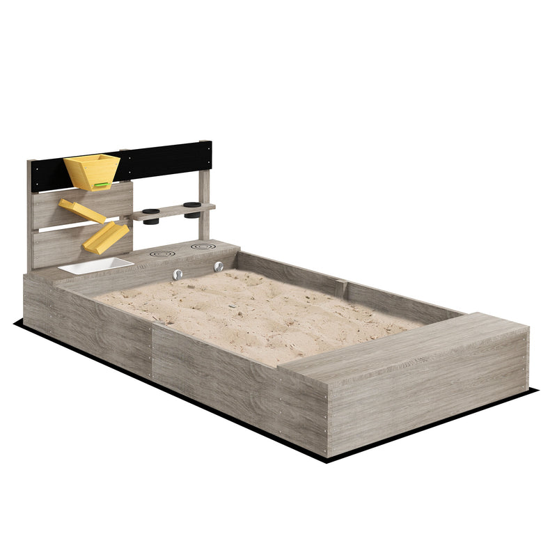 Wooden Sandbox with Liner and Kitchen Sink Design for Ages 3 to 7 Years