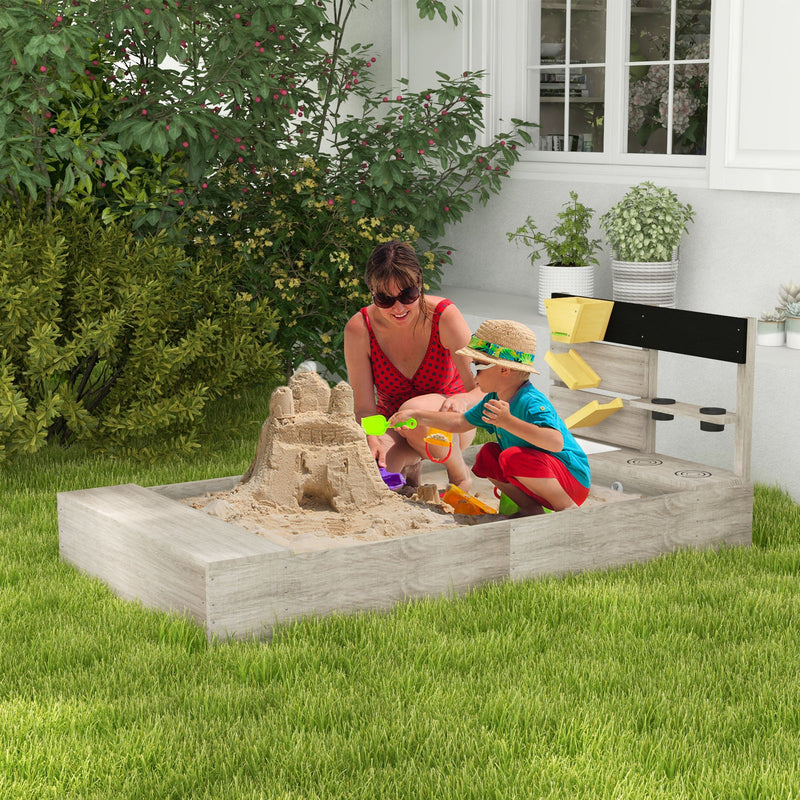 Wooden Sandbox with Liner and Kitchen Sink Design for Ages 3 to 7 Years