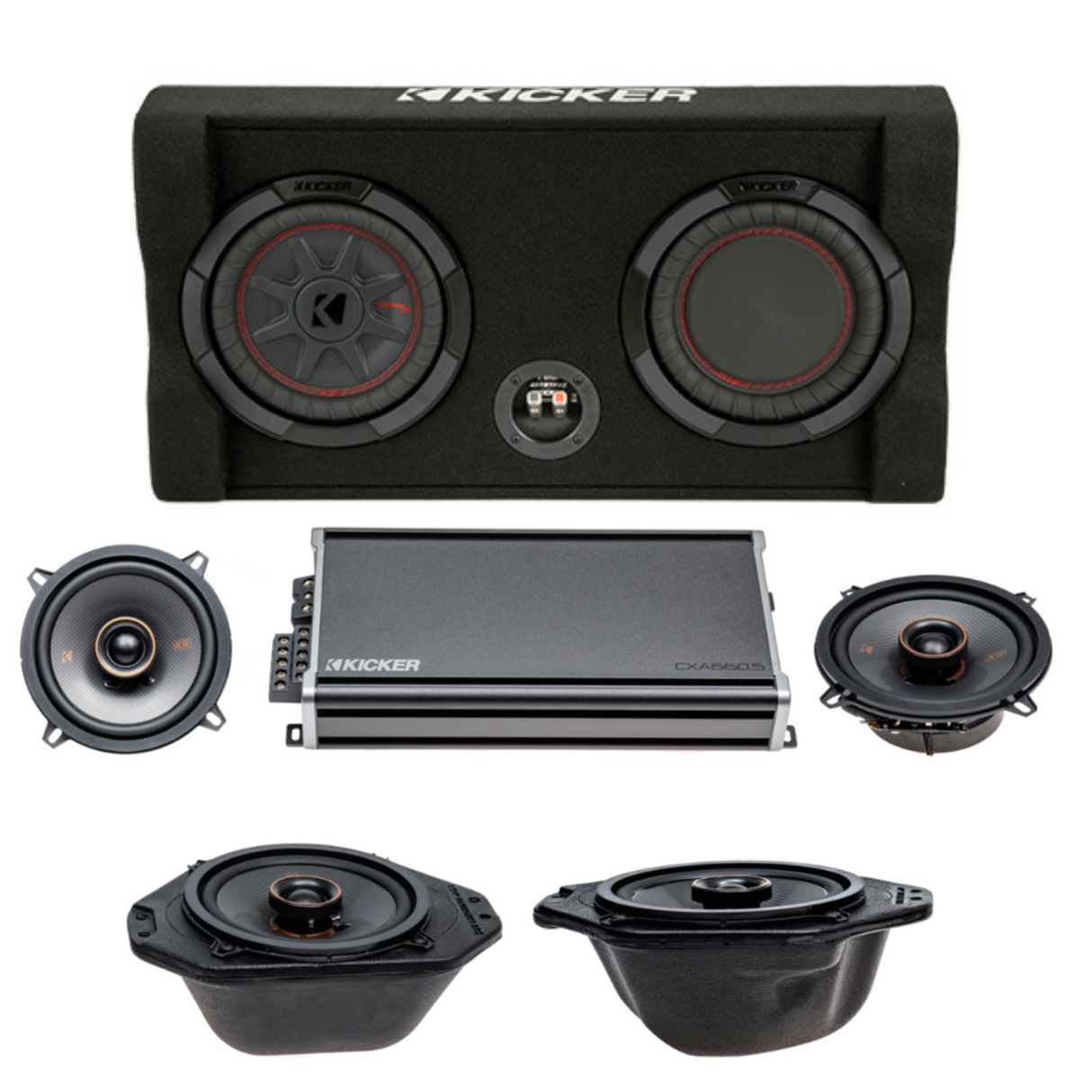 Kicker Plug & Play Full System 4-Speaker, 5-Channel Amp, Sub Bundle Upgrade | '97 - '06 TJ Wrangler
