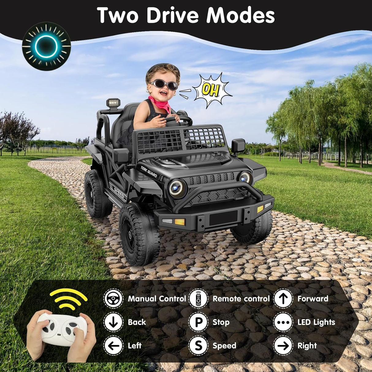 12V Electric Ride-On Jeep Truck with Power Wheels for Toddlers Ages 1-3