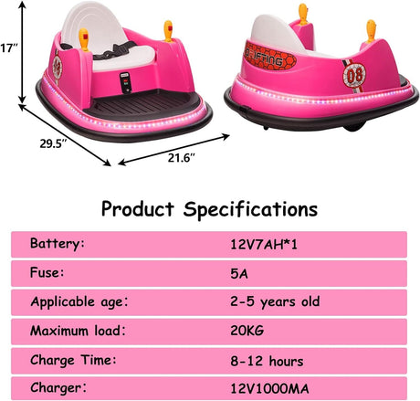 12V Electric Ride-On Bumper Car for Toddlers with 360 Degree Spin and Remote Control