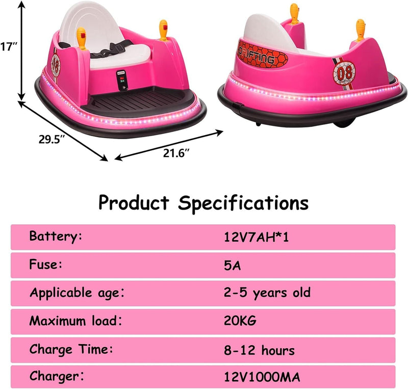 12V Electric Ride-On Bumper Car for Toddlers with 360 Degree Spin and Remote Control
