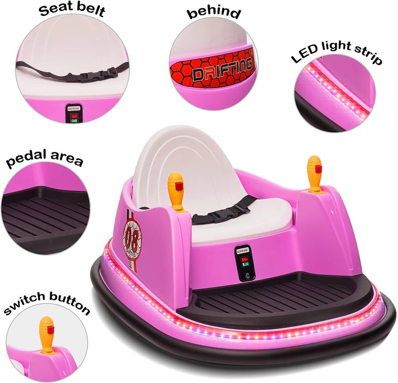12V Electric Ride-On Bumper Car for Kids and Toddlers Ages 2-6 Years - Purple