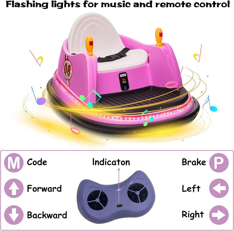 12V Electric Ride-On Bumper Car for Kids and Toddlers Ages 2-6 Years - Purple