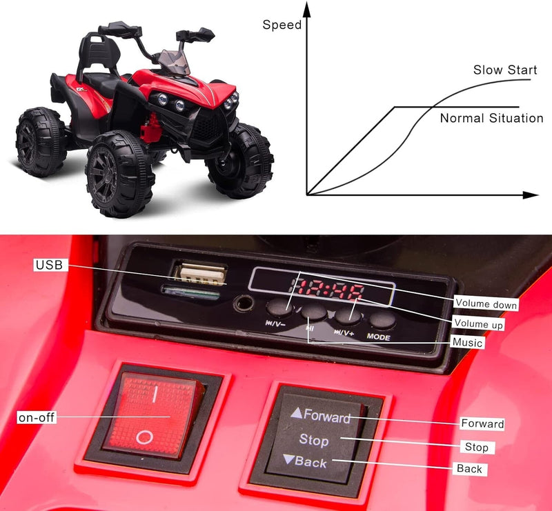 12V Electric Kids Ride-On Off-Road ATV Quad Bike with 2 Speeds - Red