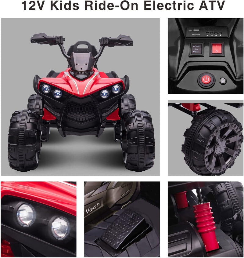 12V Electric Kids Ride-On Off-Road ATV Quad Bike with 2 Speeds - Red
