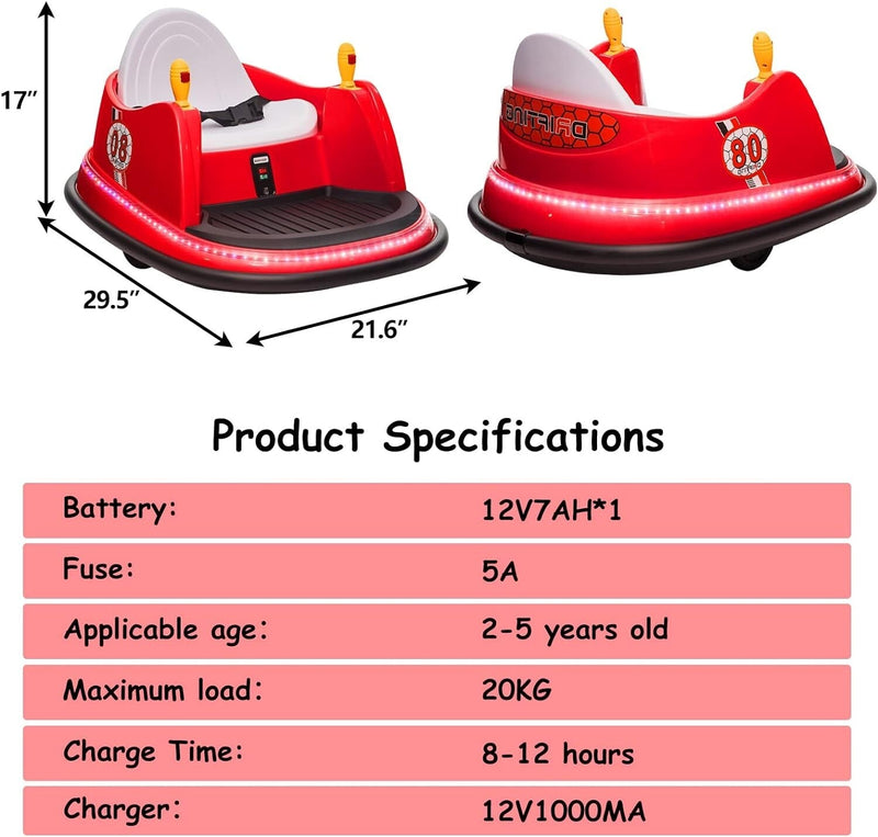 12V Kids Ride-On Bumper Car with Remote Control, 360° Spin, and Flashing Lights for Toddlers