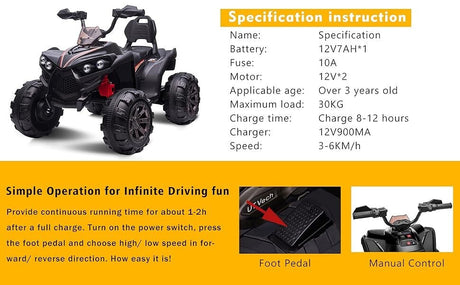 12V Electric Kids Ride-On Off-Road ATV Quad Car with 2 Speeds Green