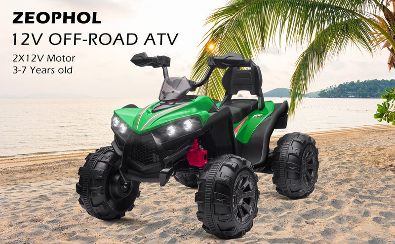 12V Kids Electric Ride-On Off-Road ATV Quad Car Toy with 2 Speeds and LED Lights Green