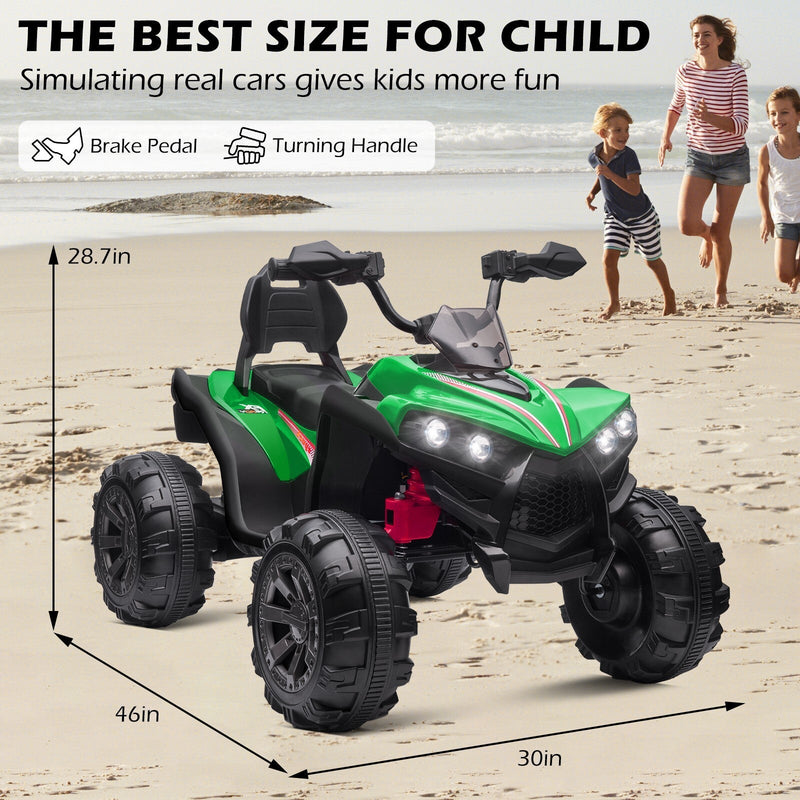12V Kids Electric Ride-On Off-Road ATV Quad Car Toy with 2 Speeds and LED Lights Green