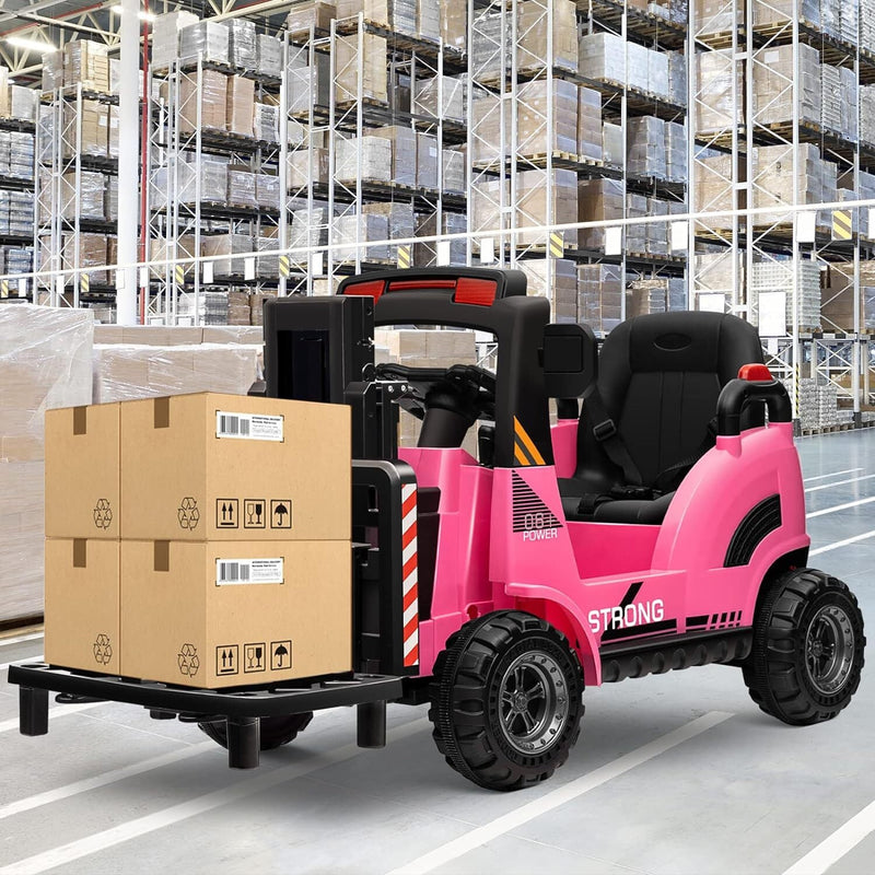 12V Kids Ride-On Forklift Toy Car with Horn for Pretend Construction Play