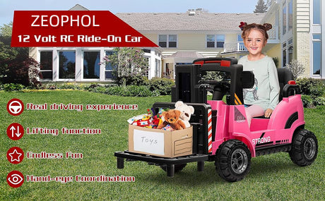 12V Kids Ride-On Forklift Toy Car with Horn for Pretend Construction Play