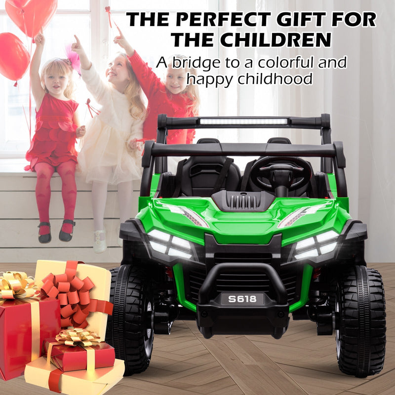 24V Kids Electric 2-Seater Ride-On UTV Truck 55in with Remote Control and 4x80W Motors Green