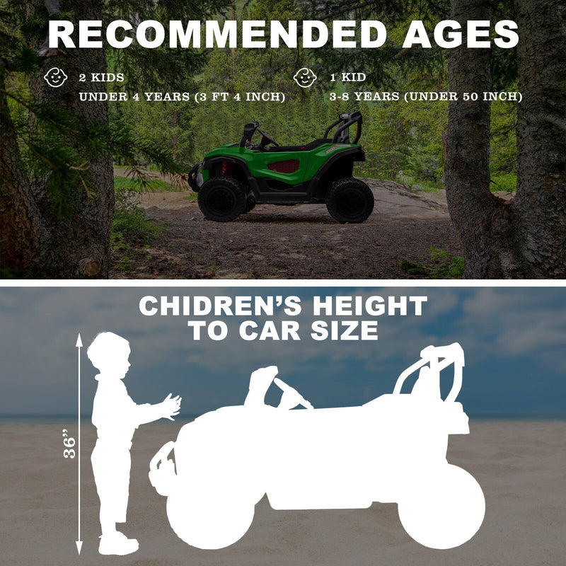 24V Kids Electric 2-Seater Ride-On UTV Truck 55in with Remote Control and 4x80W Motors Green