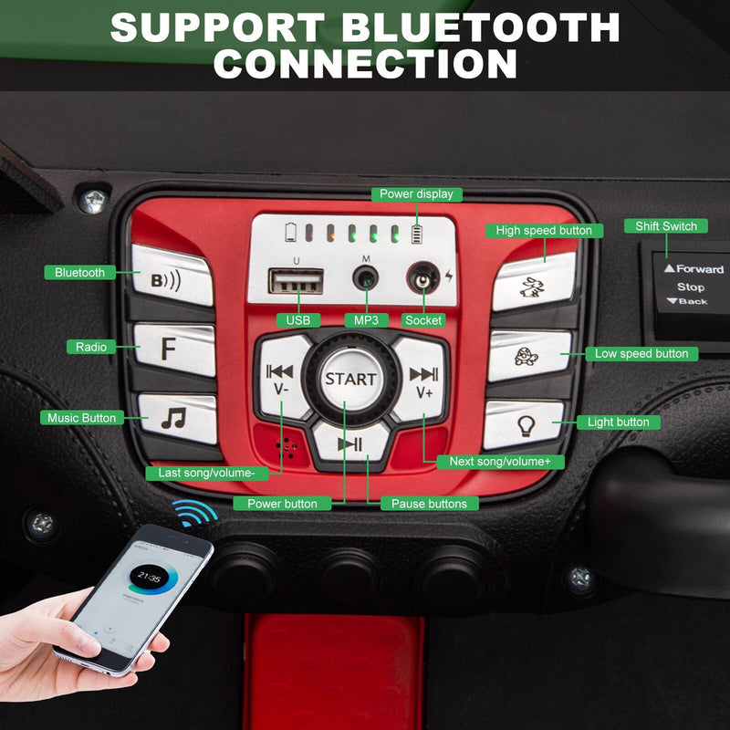 24V Kids Electric 4WD Ride-On UTV Truck, 2-Seater, Green, 80W Motor