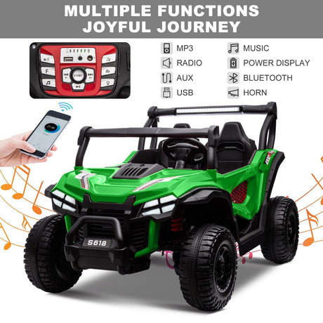 24V Kids Electric 4WD Ride-On UTV Truck, 2-Seater, Green, 80W Motor