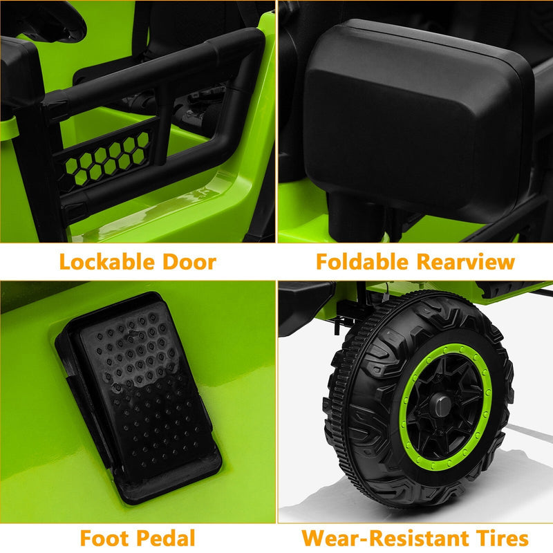 12V Electric 4-Wheel Kids Ride-On Truck with Remote Control and 2 Seats, Green