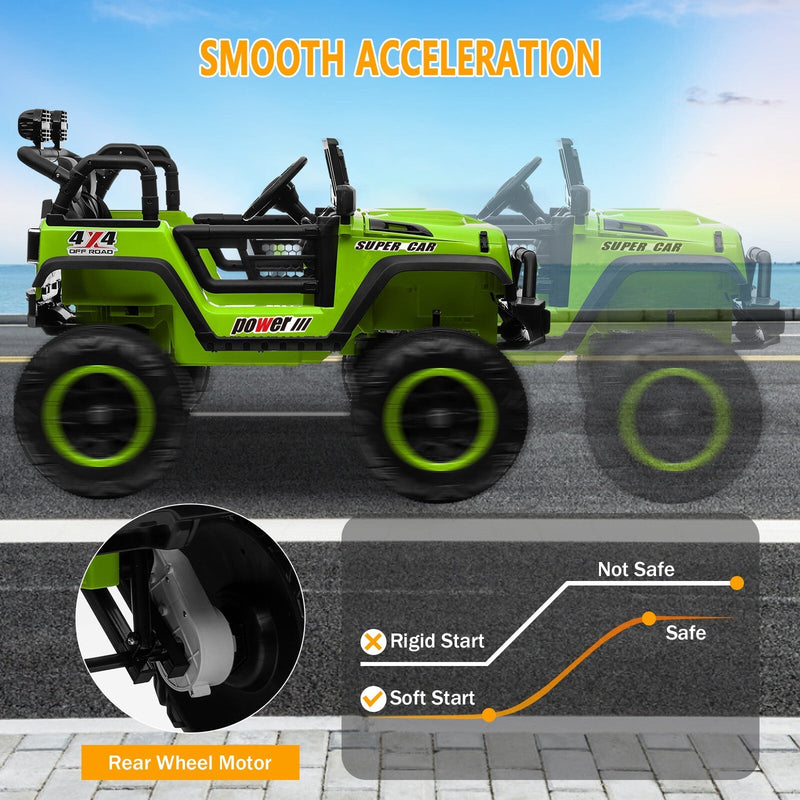 12V Electric 4-Wheel Kids Ride-On Truck with Remote Control and 2 Seats, Green