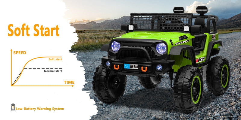 12V Electric 4-Wheel Kids Ride-On Truck with Remote Control and 2 Seats, Green