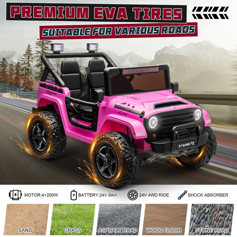 Kids Electric Ride-On Truck Car 24V 9AH Battery with 4WD/2WD Power - Purple