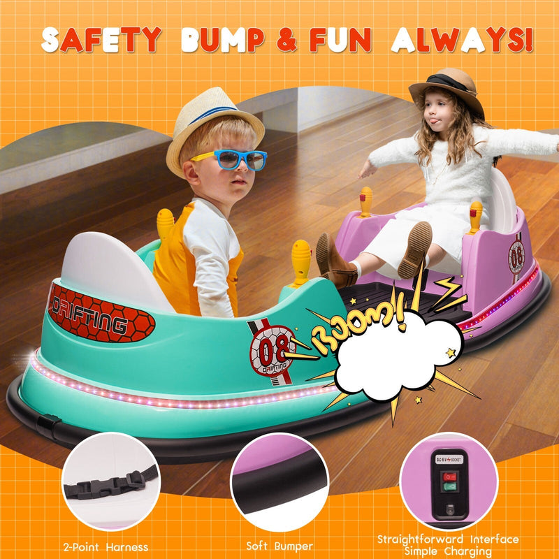 12V Kids Ride-On Bumper Car with Remote Control, 360° Spin and Flashing Lights for Toddlers