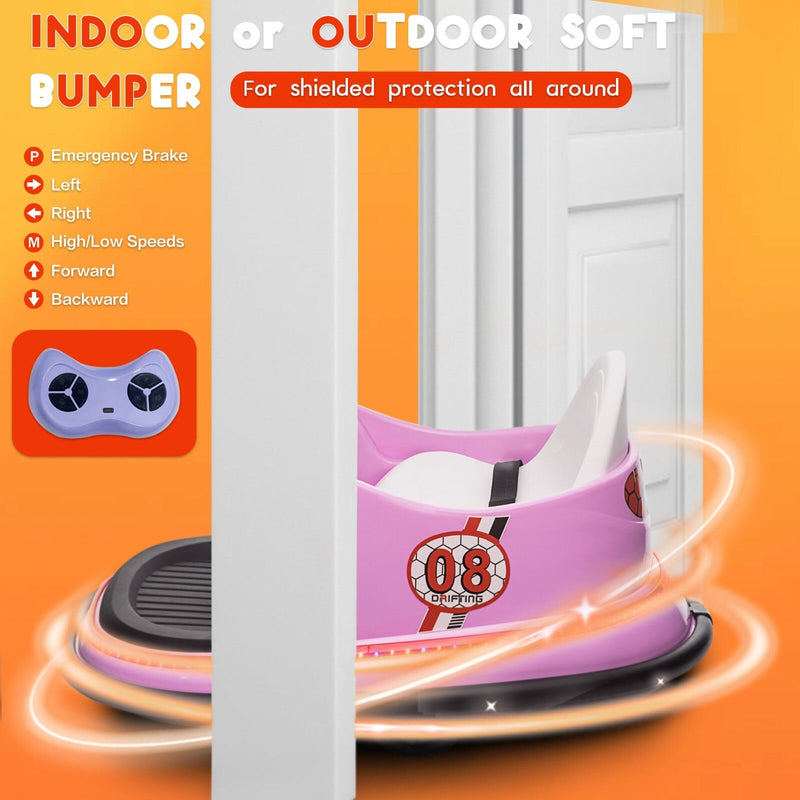 12V Kids Ride-On Bumper Car with Remote Control, 360° Spin and Flashing Lights for Toddlers