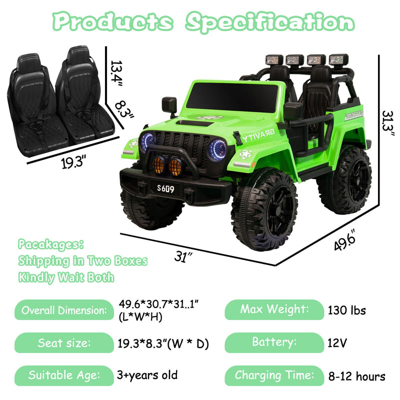 Kids 12V Electric Ride-On Jeep Truck with Remote Control and Powerful Battery