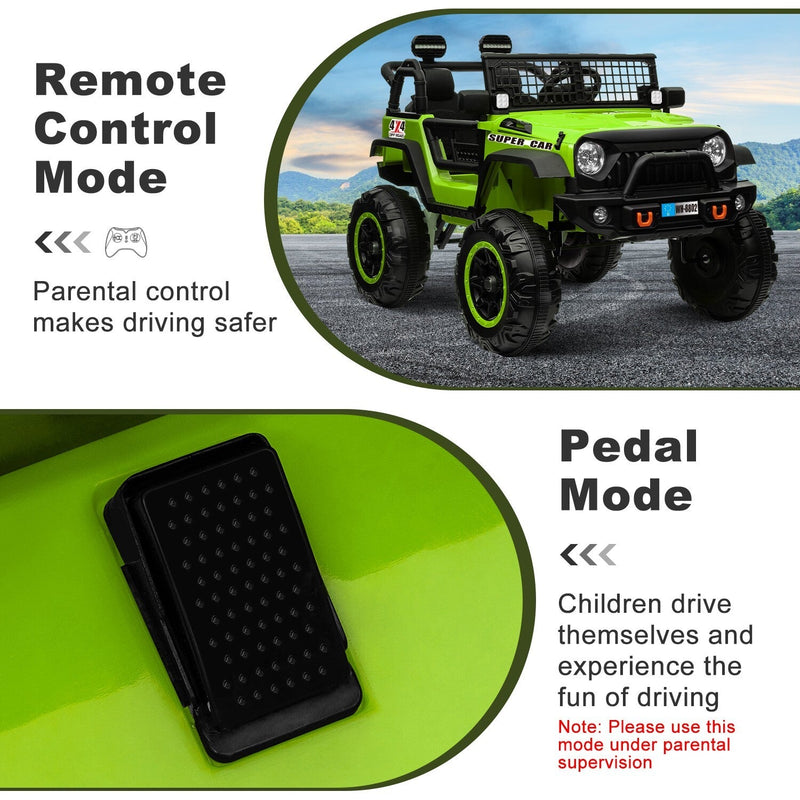 12V Electric Kids Ride-On Truck with Remote Control and 2 Seats, Green