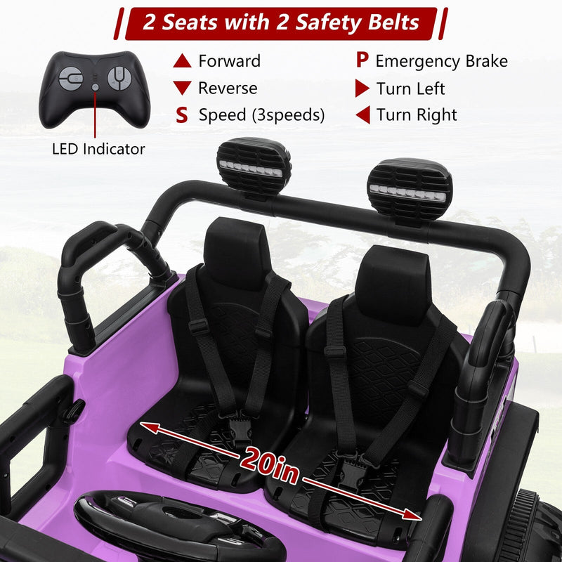 24V Electric Kids Ride-On Car with 2 Seats and 4WD/2WD Switch - Purple