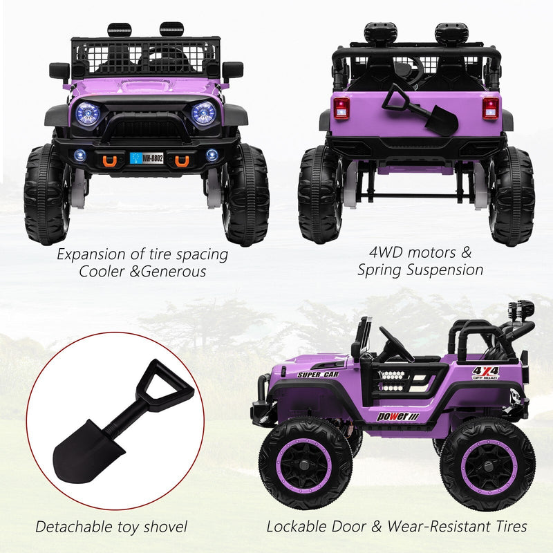 24V Electric Kids Ride-On Car with 2 Seats and 4WD/2WD Switch - Purple