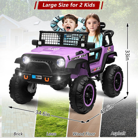24V Electric Kids Ride-On Car with 2 Seats and 4WD/2WD Switch - Purple