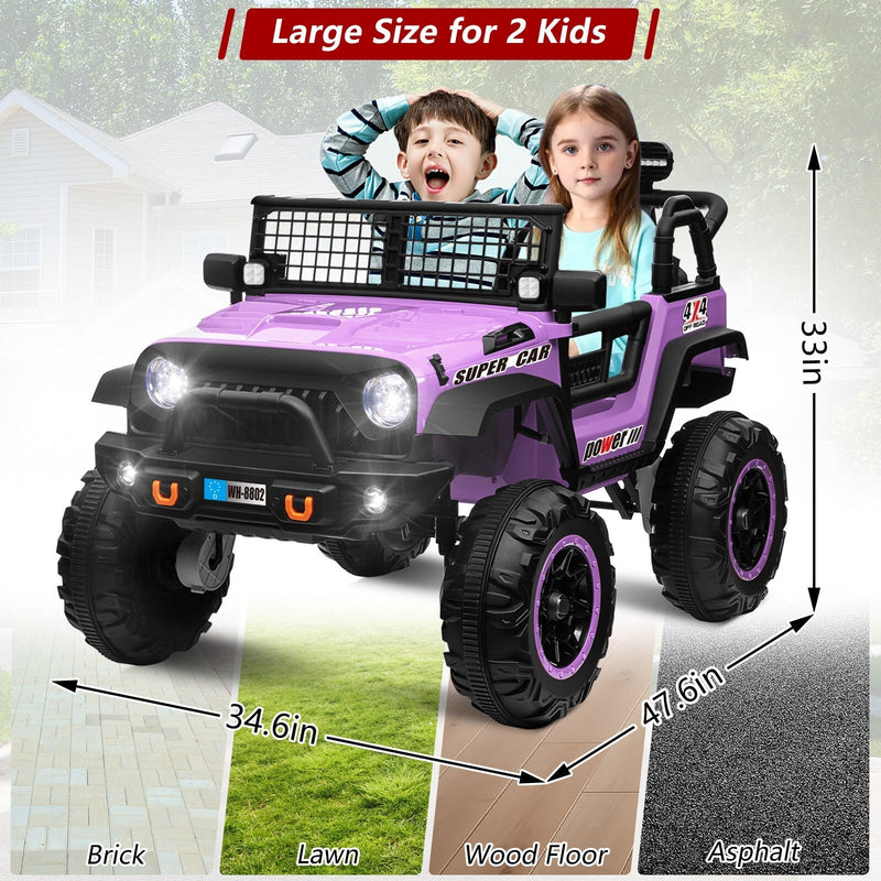 24V Kids Electric Ride-On Truck Purple 2-Seater Switchable 4WD/2WD