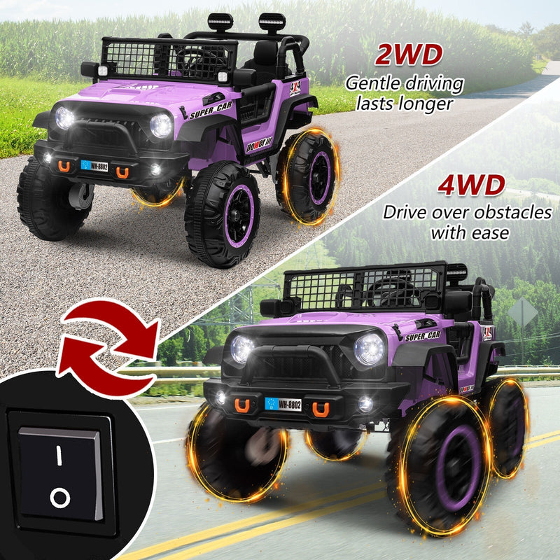 24V Kids Electric Ride-On Truck Purple 2-Seater Switchable 4WD/2WD