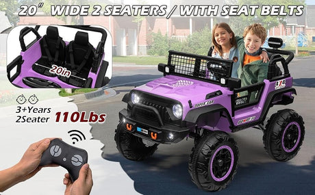 24V Kids Electric Ride-On Truck Purple 2-Seater Switchable 4WD/2WD