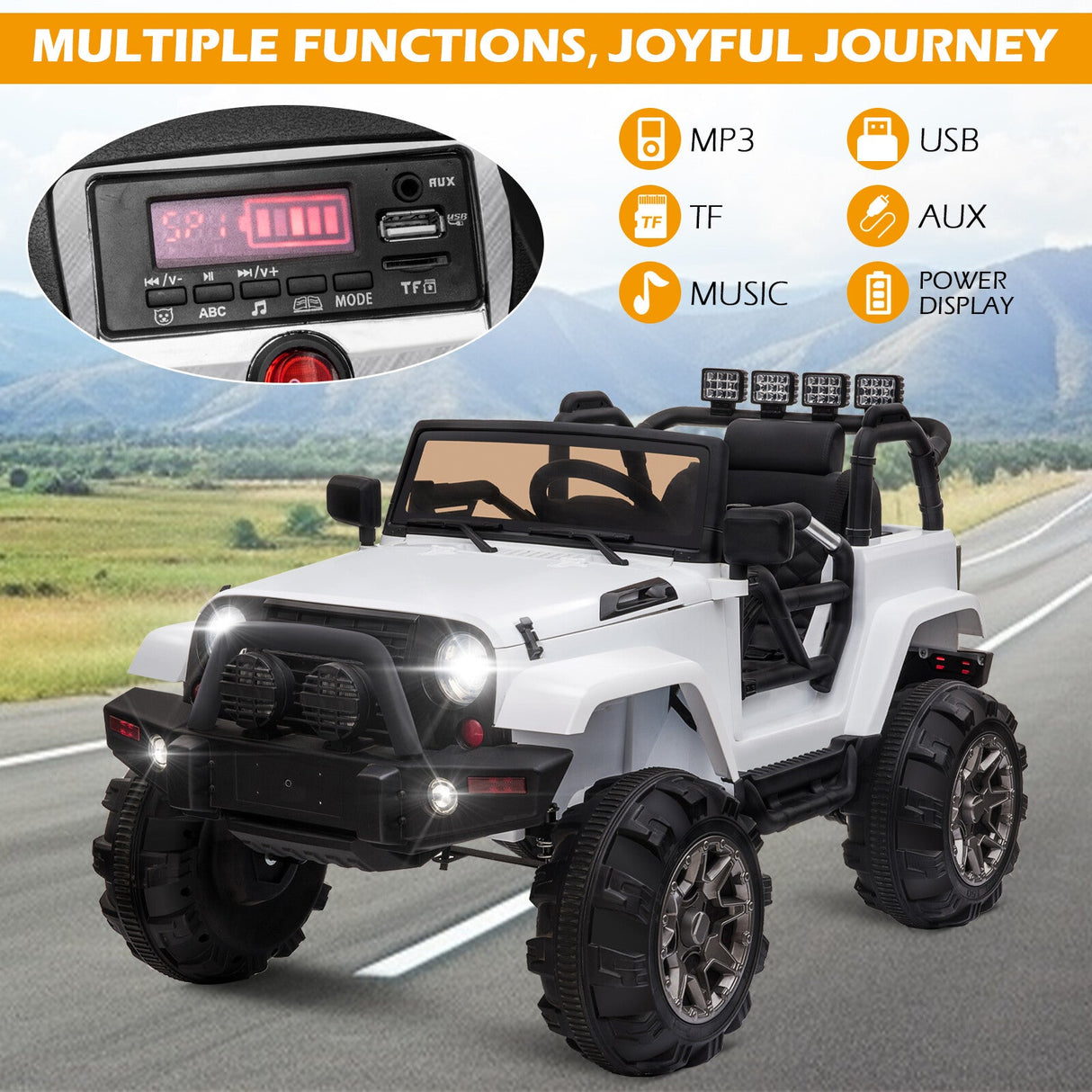 12V Kids Ride-On Jeep Truck Car with Remote Control and 3 Speed Settings