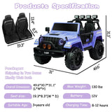 12V Electric Ride-On Jeep Truck for Kids with 2 Seats, 3 Speeds, and Remote Control, Blue