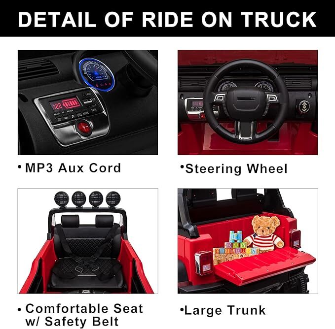 12V Electric Ride-On Pickup Truck for Kids with 3 Speeds and Remote Control