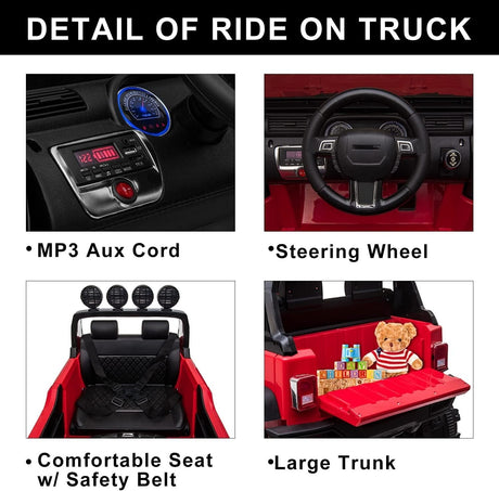 12V Electric Ride-On Kids Pickup Truck with 3 Speeds and Remote Control - Red