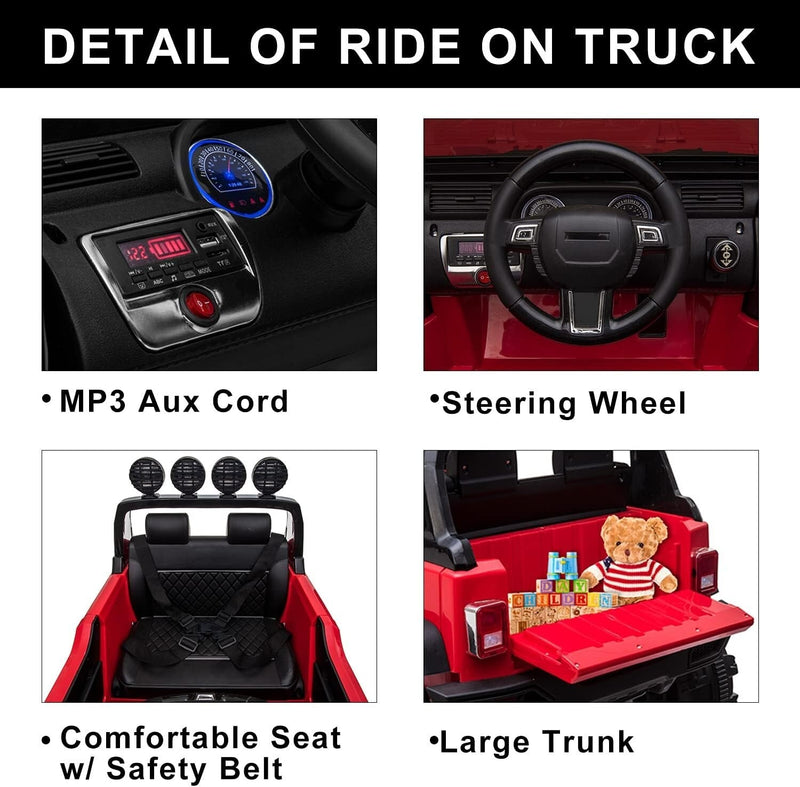 12V Electric Ride-On Kids Pickup Truck with 3 Speeds and Remote Control - Red