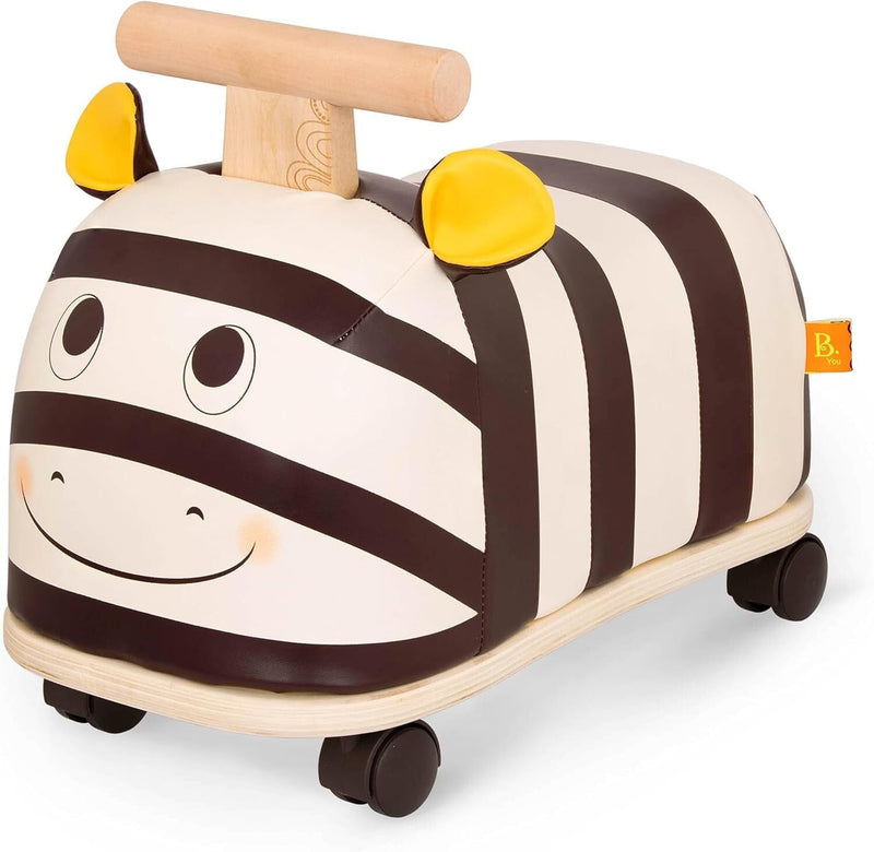 Zebra Wooden Ride-On Toy for Toddlers with Soft Seat and No Assembly Required