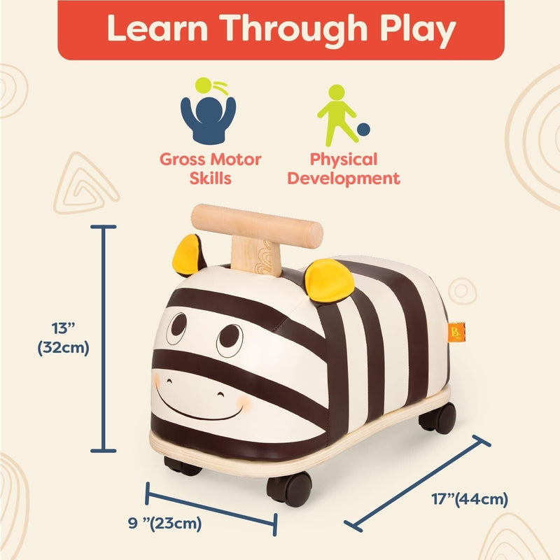 Zebra Wooden Ride-On Toy for Toddlers with Soft Seat and No Assembly Required
