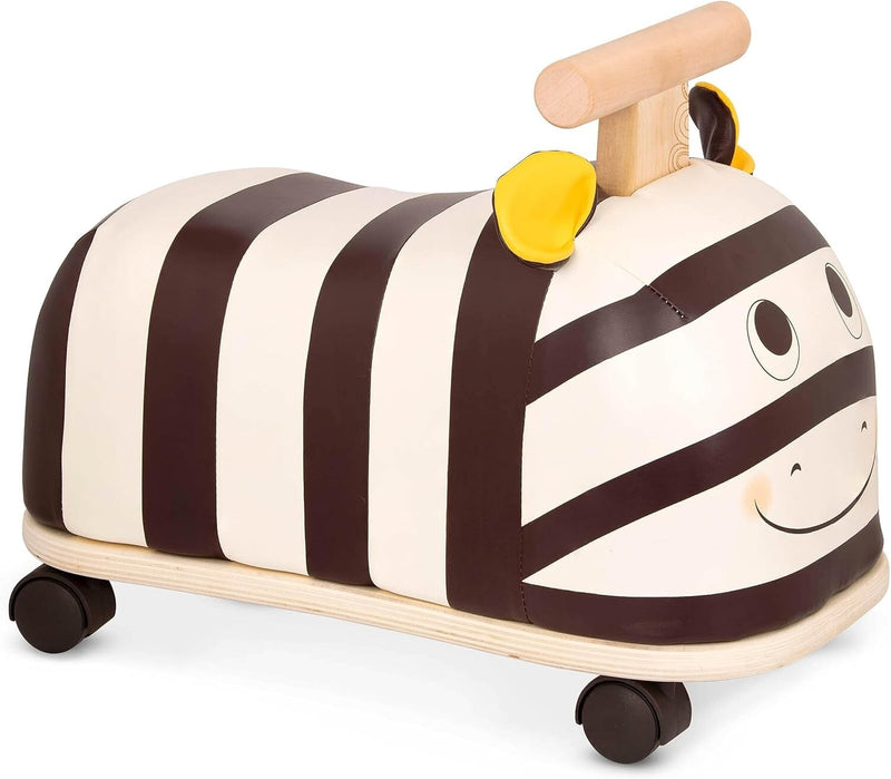 Zebra Wooden Ride-On Toy for Toddlers with Soft Seat and No Assembly Required