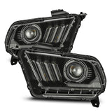 Phares de projecteur AlphaRex 10-12 Ford Mustang PRO-Series de style planche, noir de jais avec feux de jour supérieurs/inférieurs