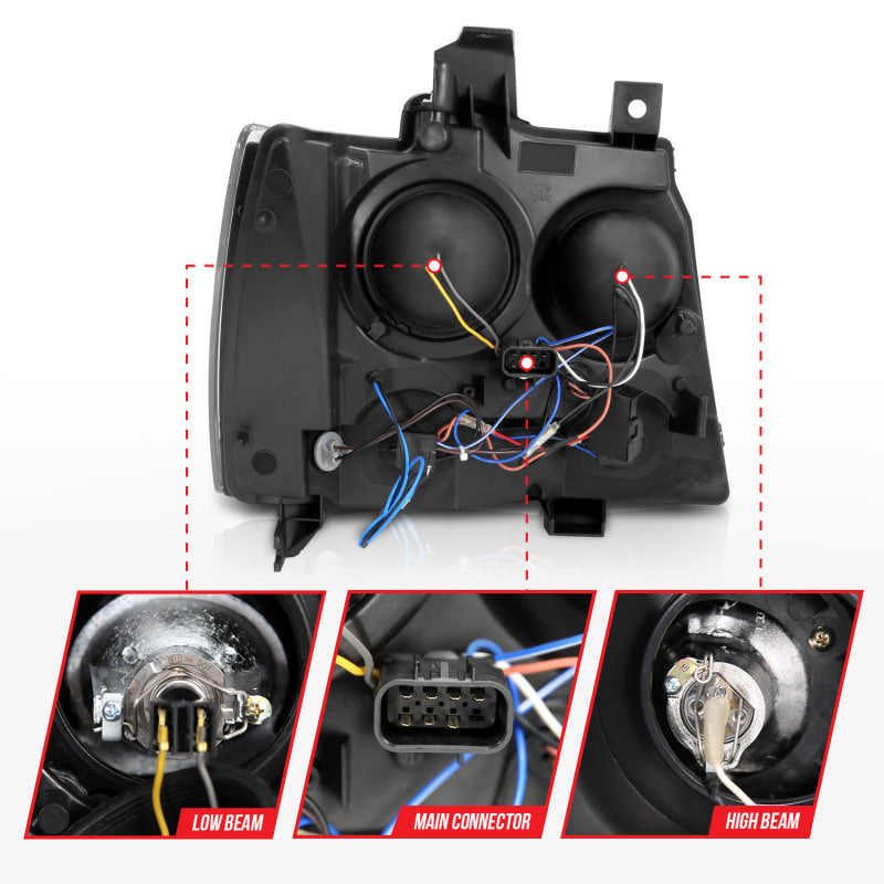 Phares de projecteur ANZO 2007-2013 Chevrolet Avalanche avec halo chromé