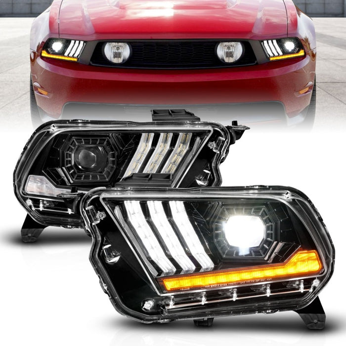 Phares de projecteur à LED ANZO 10-14 Ford Mustang avec tube lumineux séquentiel (compatible NON HID)