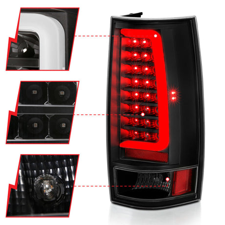 Feu arrière à LED ANZO 2007-2014 Chevy Tahoe style planche noir avec lentille transparente