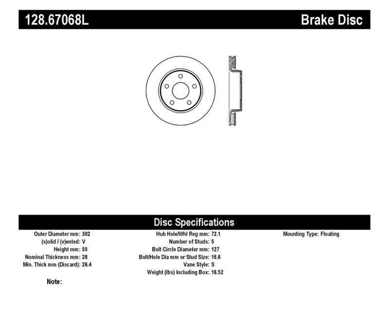 Disque de frein avant gauche percé StopTech 07-13 Jeep Wrangler