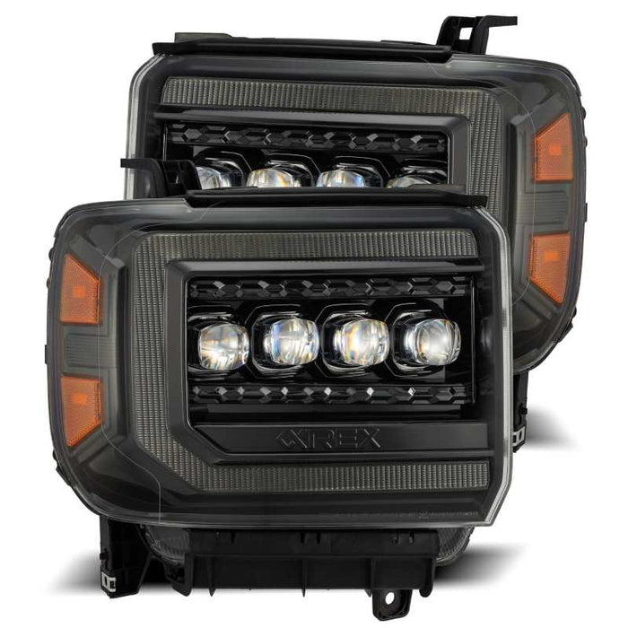 Phares à LED AlphaRex 14-18 GMC Sierra NOVA Projecteur Plnk Style Alpha Blk avec lumière active/signal séquentiel/DRL