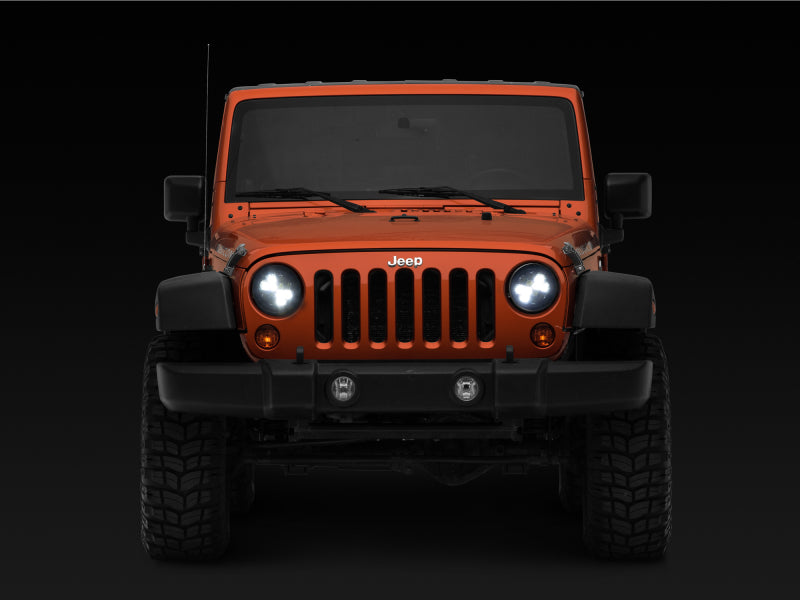 Phare LED Raxiom 97-18 Jeep Wrangler TJ/JK Axial Spider avec feux de jour ambrés - Chrome Hsng (lentille transparente)